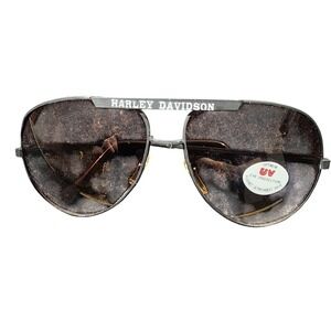 Harley Davidson Aviator Sunglasses Black Metal M2 With Sticker Vintage 90s RARE